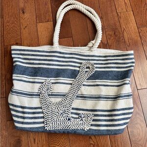 Nautical Striped Tote Bag with Anchor Design